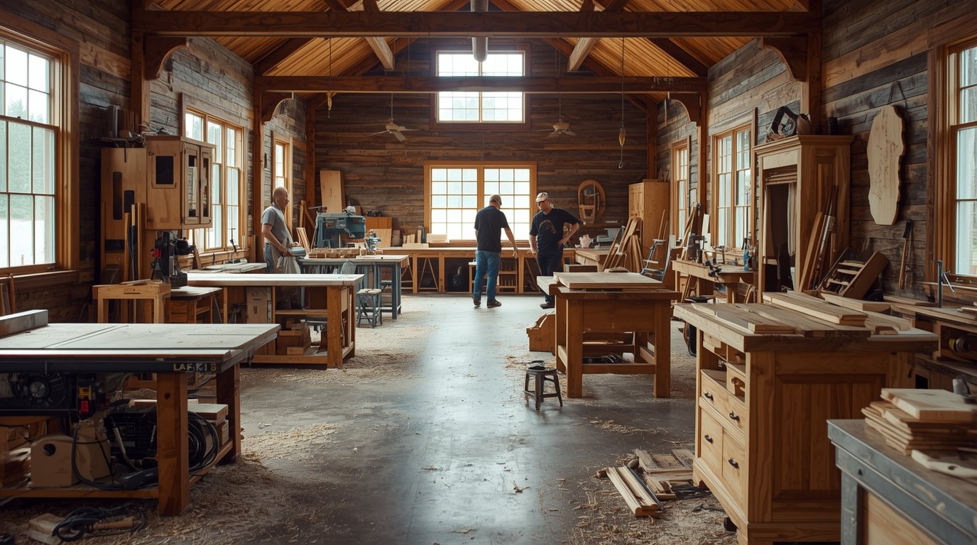 Interior of Myxshak woodworking workshop in Devon